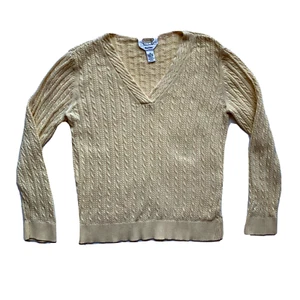 NEU Vintage Talbots Pullover Damen Small Petite Gelb Pima Baumwolle Zopfmuster - Bild 1 von 11