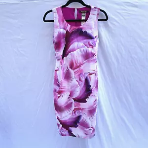 ROBERTO CAVALLI Bodycon Dress Dew Drop Floral Photo Print 42 US6 Pink Purple - Picture 1 of 11