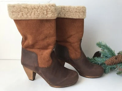 Sanita Ladies Boots Sz 6.5; UK 37 Suede Leather Danish Faux Sherpa Cuffs Heels - Изображение 1 из 4