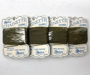 Mangelsen's Chainette Kordel Lot 4 DUNKELOLIVGRÜN 12 Yards 100 % Viskose Japan Vintage - Bild 1 von 5