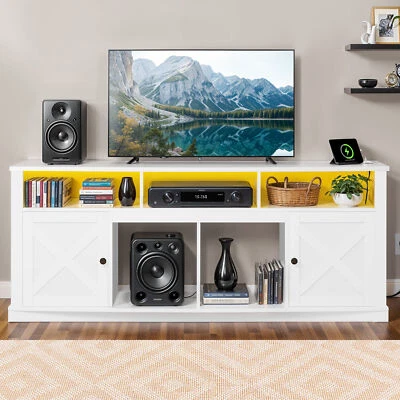 TV Stand Console for 32 to 80 in TVs with Power Outlets LED Lights Open Shelves - Image 1 of 4