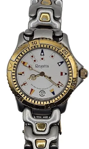 Vintage Women's Telux Regatta Two-Tone Silver, Gold Chain Link Watch 95285-538 - Picture 1 of 10