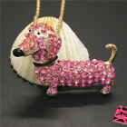 Hot Cute Pink Dachshund Animal Crystal Fashion Women Pendant Chain Necklace Gift