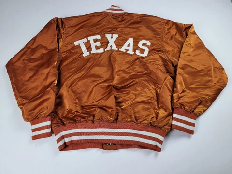 Vintage 80s 90s University Texas Longhorns Satin Jacket Felco NCAA L USA Made Cover
