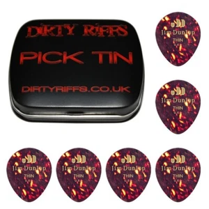 6 selecciones de guitarra Dunlop celuloide lágrima púas carcasa delgada en una lata de púas - Imagen 1 de 1