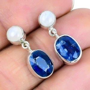 Pendientes colgantes de boda de plata de ley maciza facetados de tanzanita natural de diciembre - Imagen 1 de 7