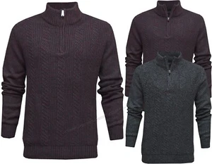 Mens 1/4 Zip Jumper Slim Fit Plain Knitted Funnel High Neck Pullover Top ExStore - Picture 1 of 7