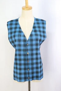 PLEATS PLEASE Blue Plaid Vest 156 9057 - Picture 1 of 5