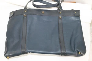 Vintage John Romain Marine Leder 2 Taschen 2 Riemen Tasche Buch Handtasche - Bild 1 von 6