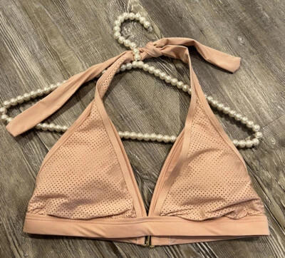 Antonio Melani Blush Pink Meshed Shell Halter Triangle Padded Lined Bikini Top M - Image 1 of 4