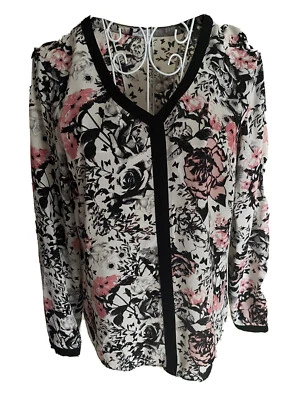 Bhs Petite Women’s Top Size 10 Pale Pink Mix Floral V Neck Long Sleeved - Image 1 of 4