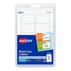 Avery Removable Multi-Use Labels 1 x 1 1/2 White 500/Pack 05434 - Picture 1 of 5