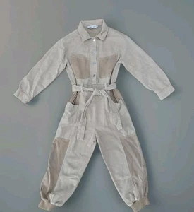 ZARA Cuffed Combination Cargo Jumpsuit Khaki Beige Tan Pockets Size 6 - Picture 1 of 8