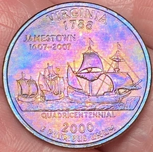 2000-P Virginia State Quarter Beautiful Lustrous Gold/Rainbow Toned Coin #37 - Picture 1 of 12