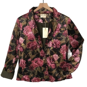 NWT JOYFOLIE Louve Velvet Blazer Sz S Black Pink Floral Cottage Romantic - Picture 1 of 13