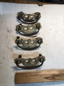 4 ANTIQUE Brass DRAWER PULLS  VICTORIAN DROP HANDLE 3” centers—Shabby Chic - Picture 1 of 6