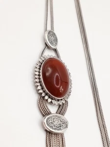 Collana Antica Vintage Argento 800 Corniola Art decò Ottomano Dettagli Niello  - Foto 1 di 13