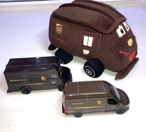 UPS Worldwide Delivery Truck Van Stuffed Plush Toy + 2 Trucks - Picture 1 of 4