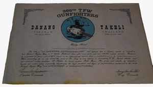 Vietnamkrieg USAF 366th TFW Gunfighters Danang 1972 Zertifikat an A1C Gunnarson - Bild 1 von 10