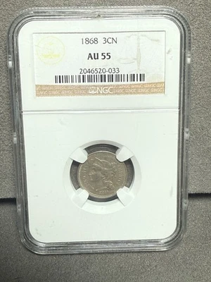 1868-P Ngc AU55 Three (3) Cent Nickel Business Strike 3CN - Image 1 of 4