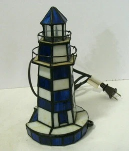 Charming Blue and White Stained Glass Lighthouse - Picture 1 of 9