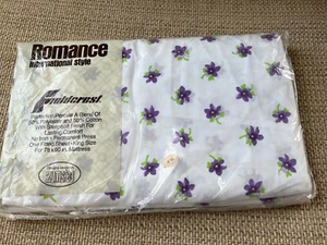 NOS Vtg Fieldcrest Romance King Size Fitted Sheet, Purple Violets, late 1970s - Picture 1 of 6