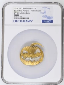 2025 Cameroon 2 oz Silver Antiqued The Bewitched Pumpkin UV effect NGC MS70 FR - Picture 1 of 2