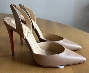 Christian Louboutin APOSTROPHA Nude SLING 80 Slingback Heels Sandals Pumps Shoe - Picture 1 of 7