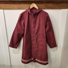 Vintage Handmade Womens Inuit Hooded Coat Jacket Maroon Embroidered Size L