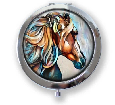 Stunning Horse Lovers Equestrianism Rider Cosmetic Compact Purse Mirror Keepsake - Image 1 of 4