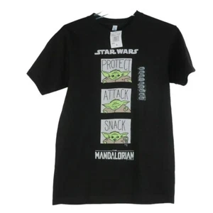 Star Wars Men's Grogu Protect Attack Snack T-Shirt Size Small Black Short Sleeve - Picture 1 of 9