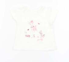 George Girls White 100% Cotton Basic T-Shirt Size Newborn Round Neck - Bambi, Di
