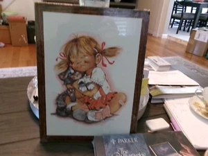 NEW Vintage SOROKA wall plaque K. Smith girl with cat 12 x 9 - Picture 1 of 5