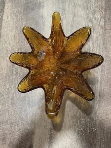 Blenko Handcrafted Textured Amber Art Glass Eight Fingered Decorative Candy Dish - Picture 1 of 10