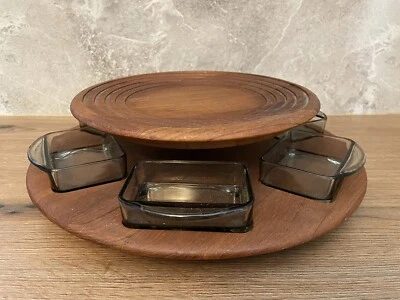 Digsmed Lazy Susan Teak Holz Fondue Rondell Drehteller mit Dipschalen Design - Bild 1 von 3