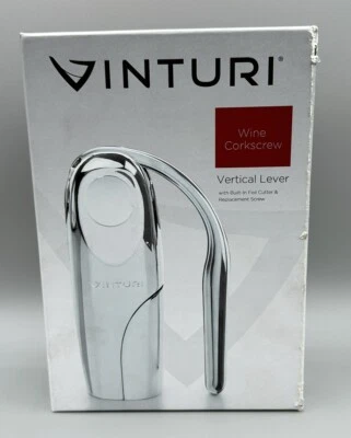 Винный нож Vinturi сверхпрочный вертикальный рычаг со встроенным резаком фольги, серебристый - Изображение 1 из 4