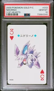 2000 Pokemon Gold Playing Card #033 Nidorino 3 of Hearts PSA 10 - Picture 1 of 2
