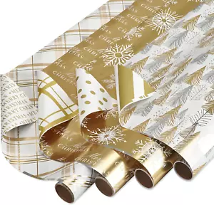 80 Sq. Ft. Gold Wrapping Paper Bundle (Snowflakes) for Christmas, New Years, and - Picture 1 of 8