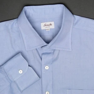 Hamilton Mens Dress Shirt 16.5/34 Blue Cotton Twill Mother of Pearl Buttons - Picture 1 of 7