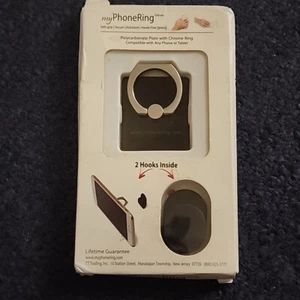 Neu MyPhoneRing Schwarz Basis Silber Telefon Ring Griff Halter Ständer Universal 2 Haken - Bild 1 von 7
