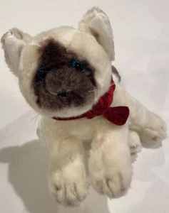 Russ Berrie Siamese Kitty Cat Red Velvet Bow Plush Stuffed Animal 12” Blue Eyes - Picture 1 of 6