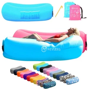 Nevlers Inflatable 2 Pack Pink & Blue Blow Up Lounger Beach Chair & Travel Bag - Picture 1 of 9