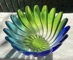 Walther Glas Solaris Studio Nova Petal Serving Bowl Germany Blue Green - Picture 1 of 8