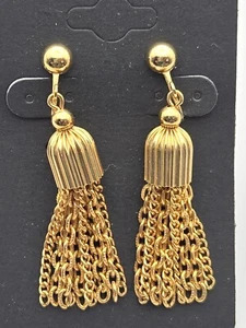 Vintage Gold-Tone Sarah Coventry Tassel Clip-On Earrings 2 " x 3/8 " - Picture 1 of 3