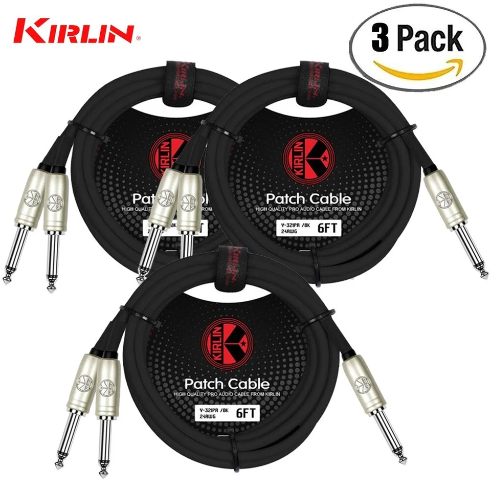 PACK de 3 cables Kirlin 6 pies 1/4" mono a doble 1/4" mono sin ruido Y-321 PR-06/BK Foto 1 de 1