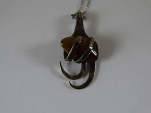 hand crafted pendant out of  a fork holding amber stone with 19 inch necklace - Picture 1 of 5
