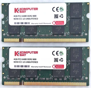 KOMPUTERBAY 8GB DDR2 PC2 Kit 2X 4GB 2RX8 PC2-6400 DDR2-800MHz 200pin SODIMM - Picture 1 of 2