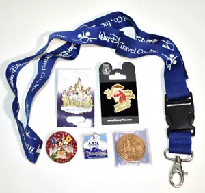 Disney Travel Company Lanyard Pin Lot Disneyland Castle 2007 Coin Grumpy - Picture 1 of 7