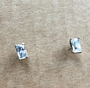 Sterling Silver 925 Studs Earrings Zirconia Emerald Cut Crystals Earrings - Picture 1 of 2