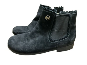 Michael Kors Emma Bonnie Scalloped Black Suede Chelsea Ankle Boots Girls Size 4 - Picture 1 of 8